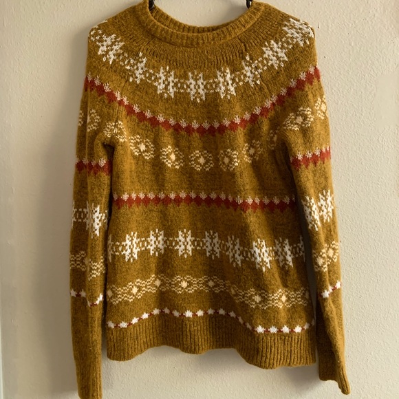 🔵 5/$25 Pullover Knit Crew Mustard Patterned Sweater